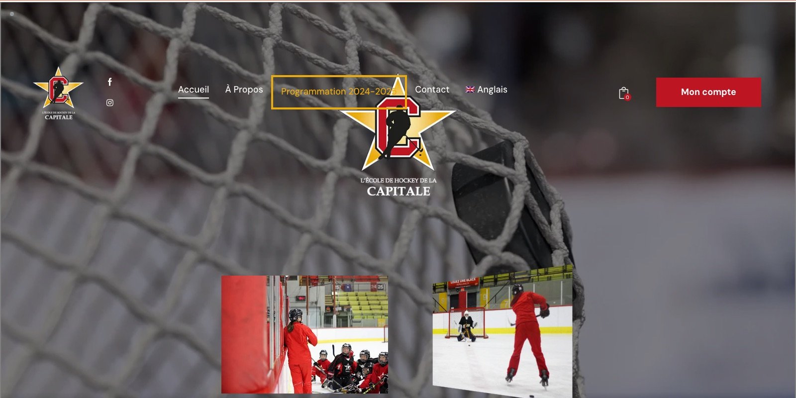 Page d'accueil du site de l'École de Hockey de la Capitale
